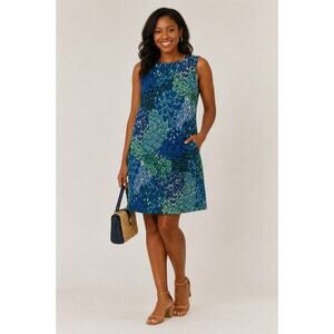Connected Apparel Blue Peacock Paisley Print Sleeveless Women Dress Size 8